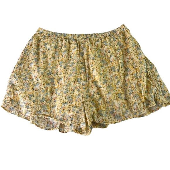 Womens American Eagle High Waisted Floral Short Front Pleats Drawstring Yellow L - Picture 2 of 14